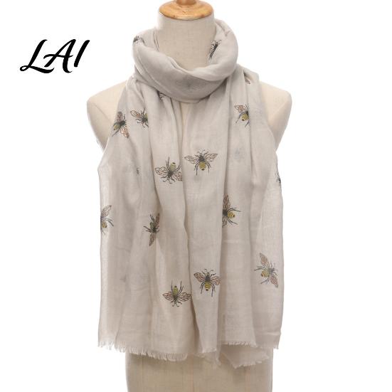 Trendy Bee Print Accessory Lightweight Scarf for Women Cute Pattern Neck Scarf Comfortable Skin Friendly Soft Long Thin Shawl Wrap Vacation Travel,