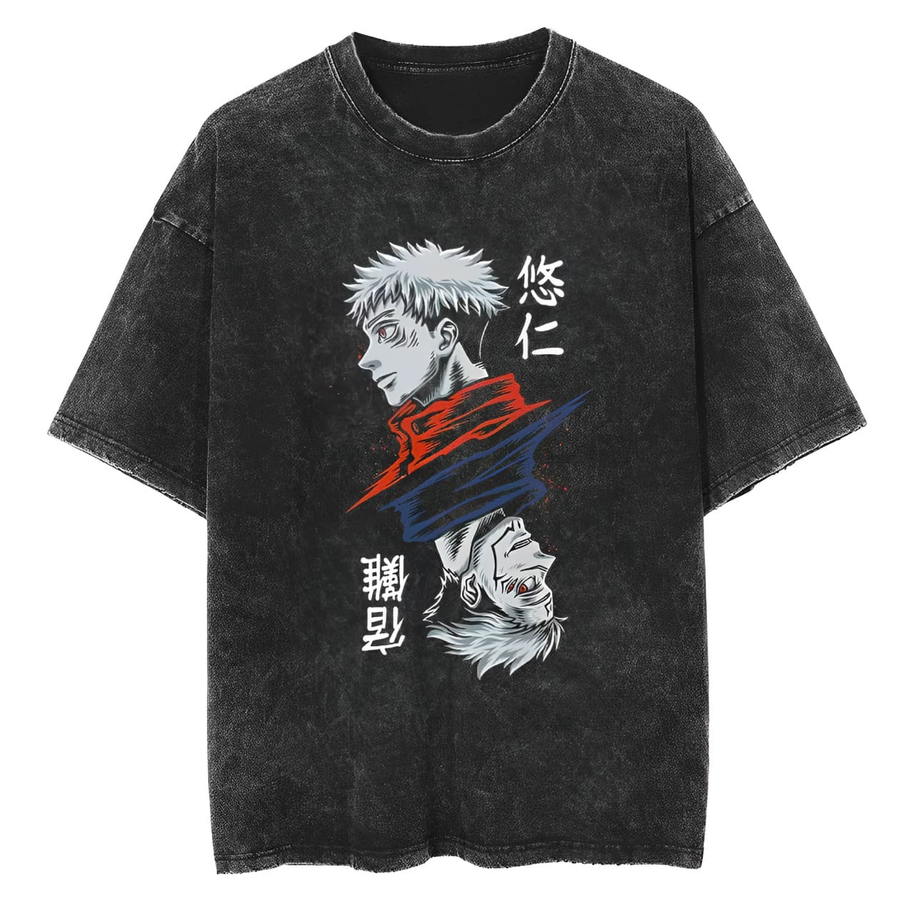 

Jujutsu Kaisen Itadori Yuji Sukuna T Shirt Mirror Graphic Men Acid Wash Oversized Streetwear Anime Retro Cotton Top Tee M
