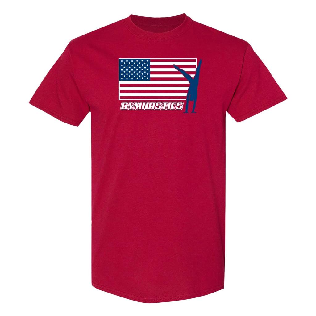 Gymnastics USA Flag Stand T-Shirt - Cardinal