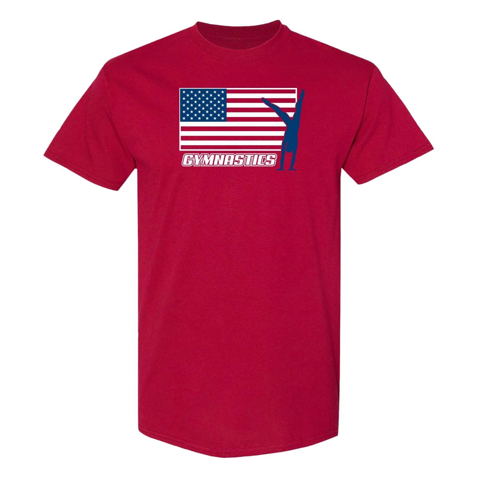 Gymnastics USA Flag Stand T-Shirt - Cardinal 4XL