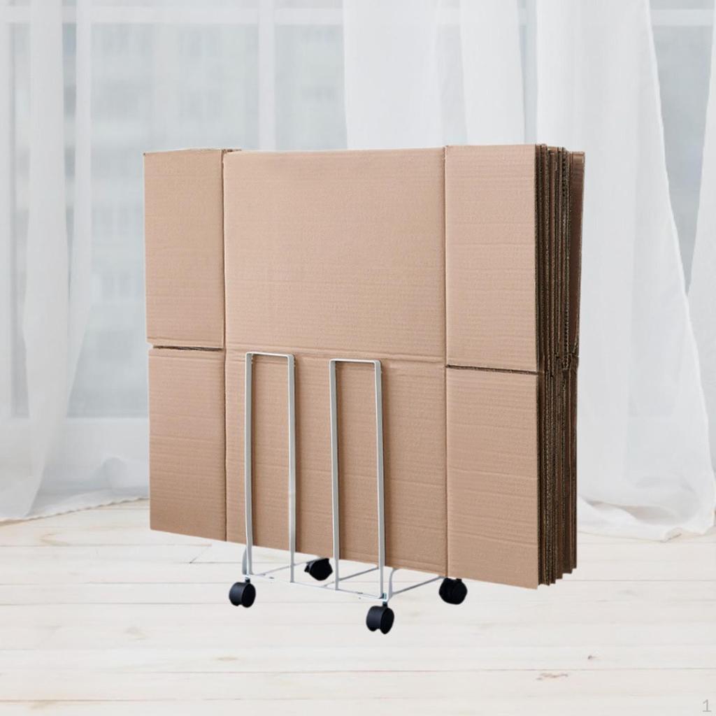 Carton Storage Rack Cart with Wheels 31cmx26x43.5cm Multipurpose Metal Frame Mobile Cardboard Stand