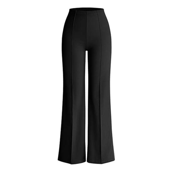 Women Pants Elastic High Waist Wide Leg Casual Trousers Solid Color Lounge Trousers Work Travel Daily Wear