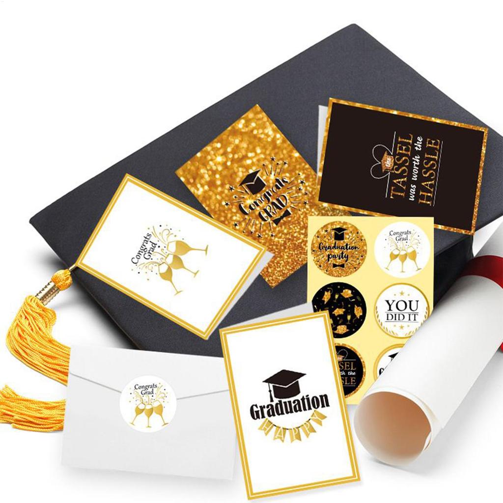 6pcs Graduation Card with Envelope and Stickers Greeting Card for Him Grad Supplies for Elementary Middle High School College