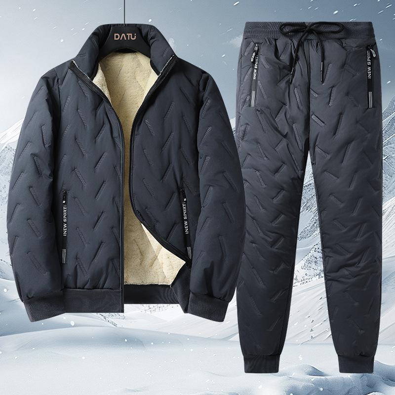 Autumn and Winter New Men's Warm Three-piece Set Stand-up Collar Lamb Wool Vest Jacket Ultrasonic Cotton Pants