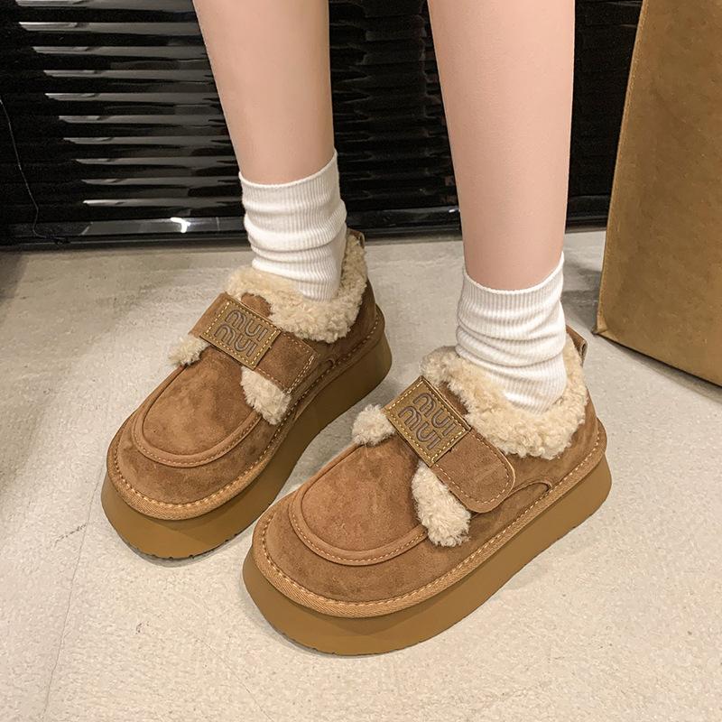 Women's fashion lightweight winter warm snow boots plush lining non-slip wear casual outdoor sports cotton boots velcro fur shoes