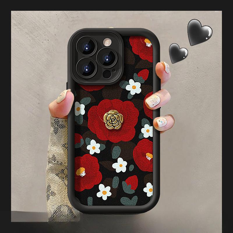 The Diamond-shaped Camellia Figure-shaped Lanyard Is Suitable for IPhone 16 Cases and 15/14PRO Silicone Anti-drop