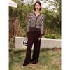 JUZUI Women's Retro Striped Slim-fit Wool Knit Sweater