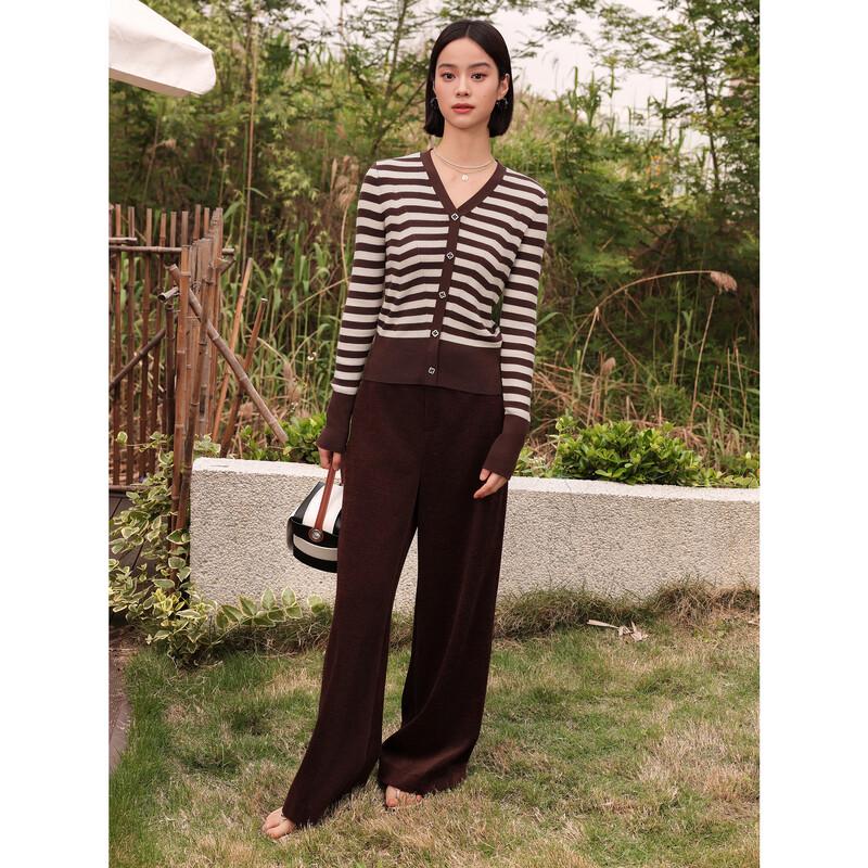 JUZUI Women's Retro Striped Slim-fit Wool Knit Sweater