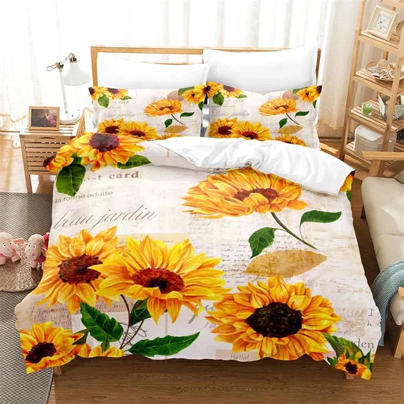 Comforter Sunflower Twin Full King Size Botanical Plants Comforter Microfiber Nature Floral Bedding Set