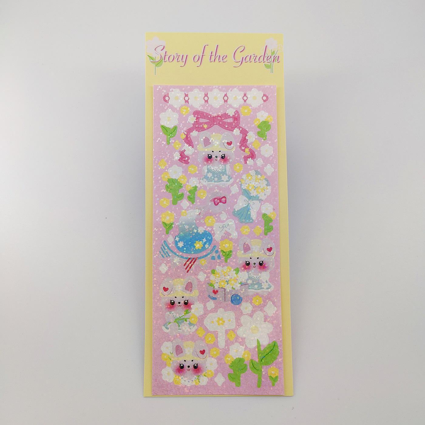 Korean Guka Stickers: Cherry Blossom & Puppy Glitter DIY Journal Decoration Series