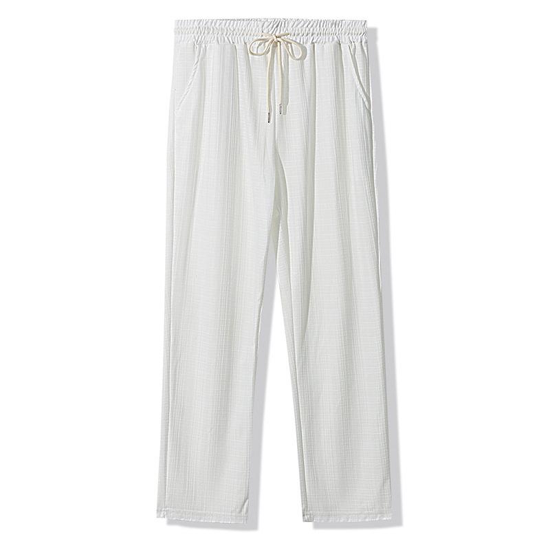 Men's Breathable Imitation Hemp Small Square Beach Trousers Loose Casual Sports Straight Leg Pants