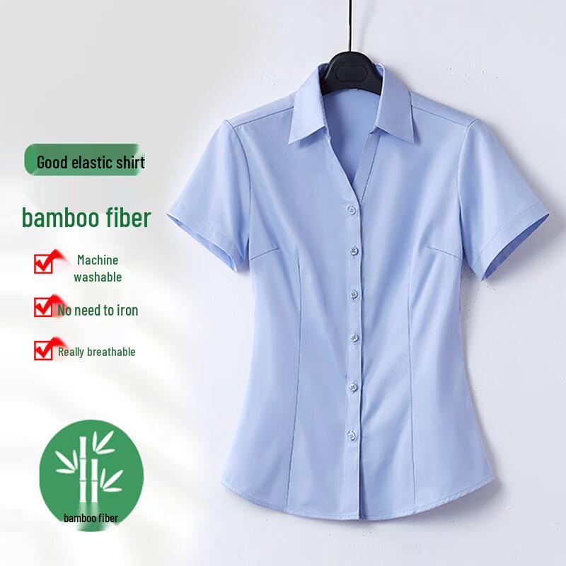 Trouman Women's Bamboo Fiber V-Neck Professional Short Sleeve Blouse