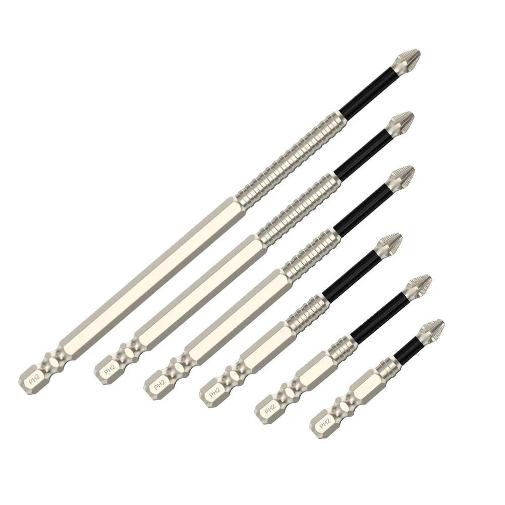 1pc 25/50/65/70/75/90/100/120/150mm Cross-Magnetic Screwdriver Bit Alloy Steel Anti-Slip Long Drill Bits PH2 Non-slip Hand Tools