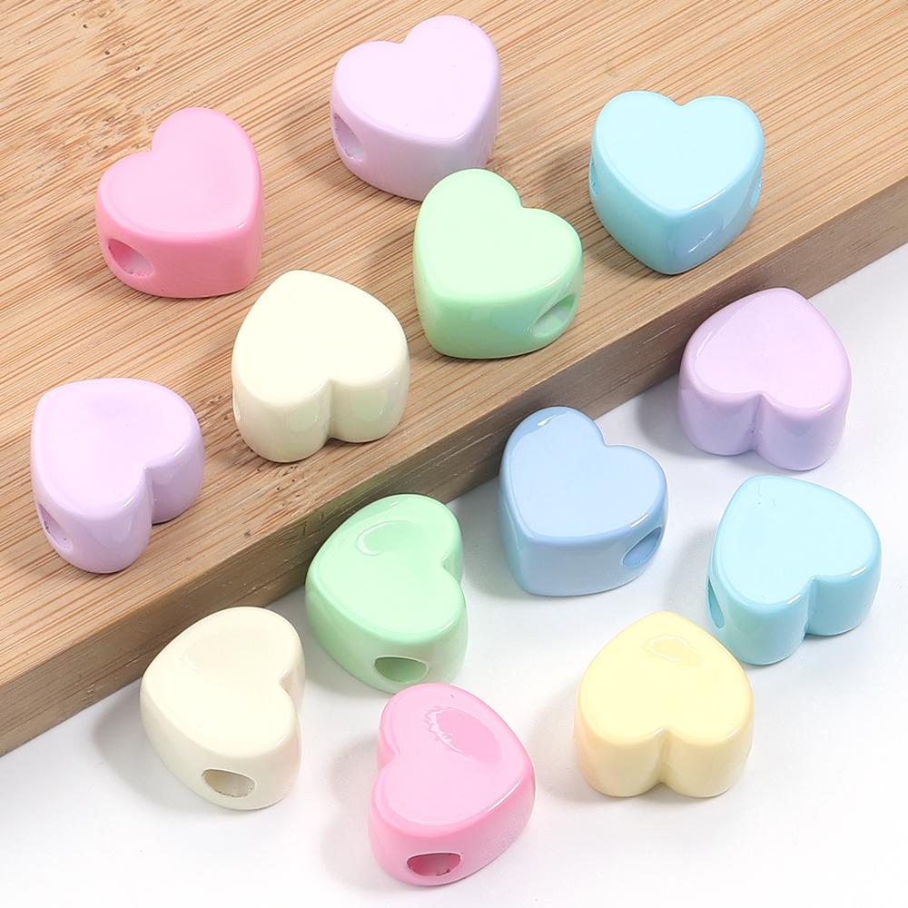 6Pcs Acrylic Large Hole Beads Colorful Flowers Stars Love Heart Shape Loose Beads DIY Bracelet Phone Chain Jewelry Accessories