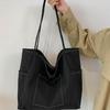 Women's Solid Color Canvas Tote - Autumn/Winter 2025: Large Capacity, Handheld, Textured Shoulder Bag