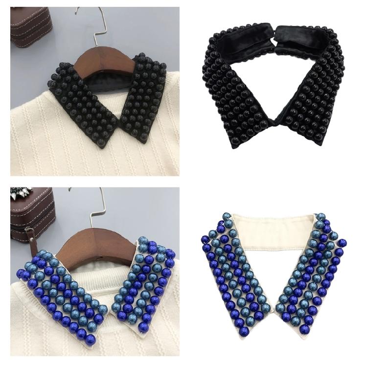 Elegant Pearls Beaded Bib Faux Collar Half Shirt for Women Lapel False Collar Detachable Collar Neckline Choker Necklace