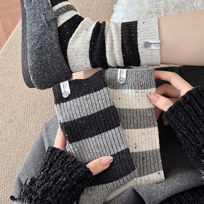 Autumn and Winter New Wool Socks Women Korean Striped Cute Medium Tube Socks Japanese Fashion School Girls Elastic Long Socks