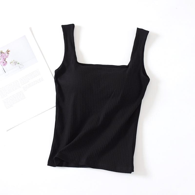 Women's Square Neck Padded Vest: Cotton, One-Shoulder Summer Top, No Steel Ring Straps.