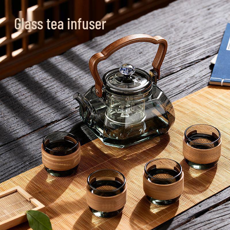 High-Temperature Resistant Borosilicate Glass Teapot with Handle for Stove-Top Brewing