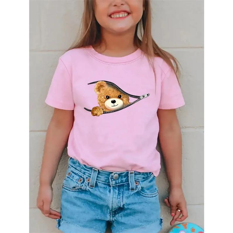 Children's Polar Animal 3d Print Rabbit & Bear Girls' T-Shirts Summer Short Sleeved Tops Tee Casual T-Shirts