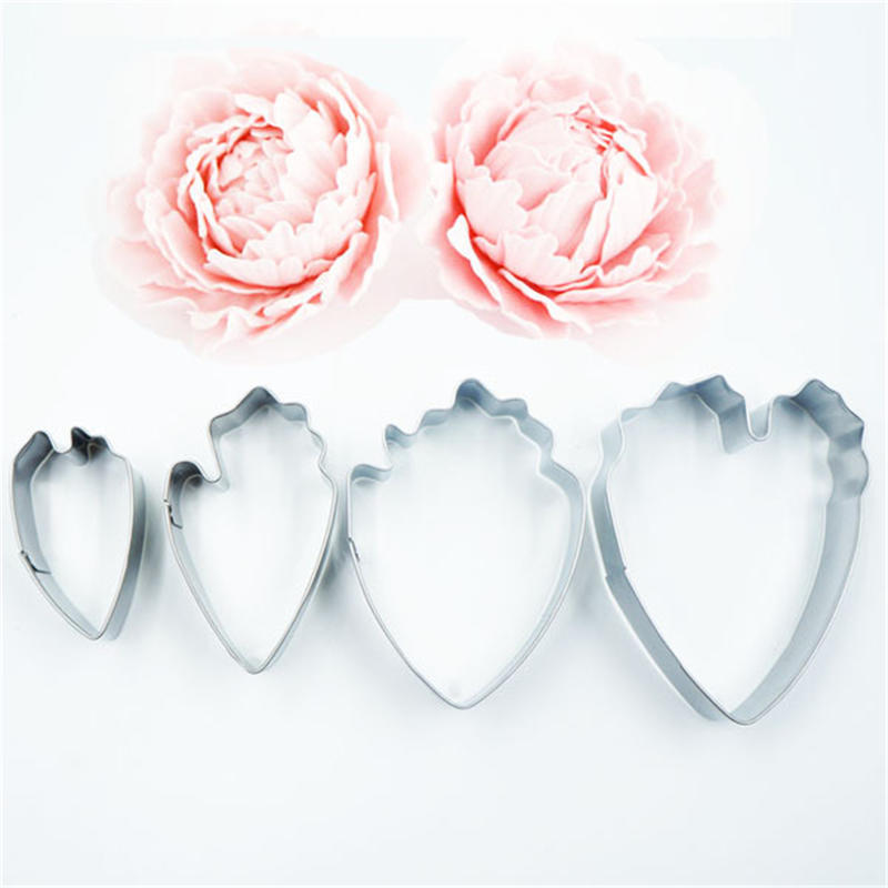 4Pcs Peony Flower Cake Fondant Plunger Cutter Decorating Mold Sugarcraft Baking