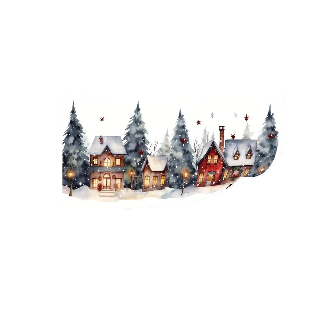2D Flat Pattern Christmas Village Window Stickers Snowy Town Window Cling Winter Season