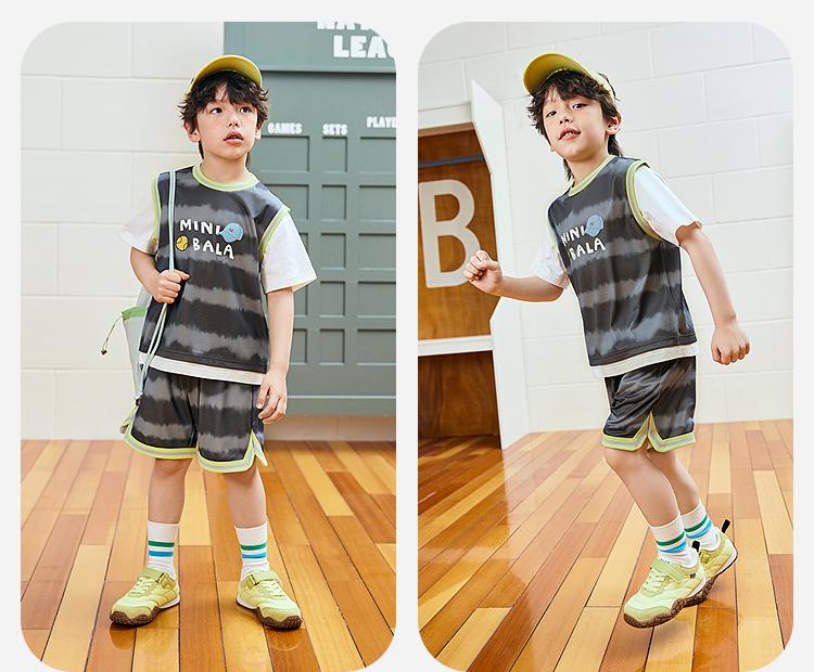 Boys' Mesh Breathable Fake Two-piece T-shirt Shorts Set
