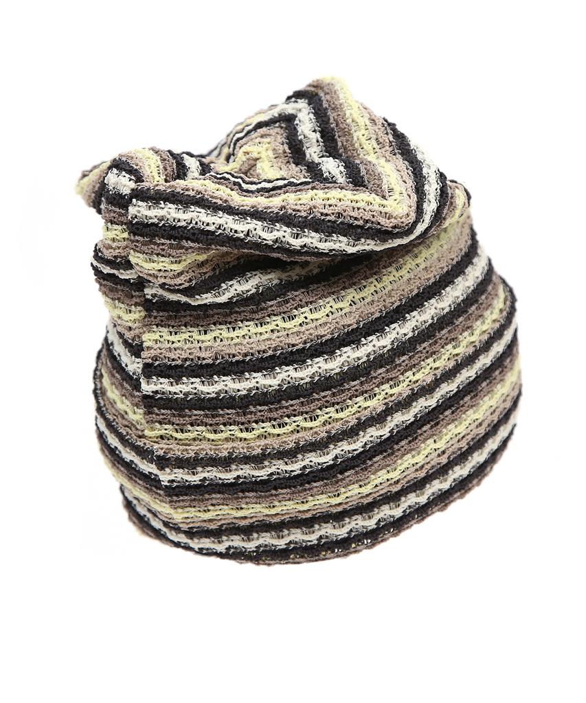 Eondeokeonteulolseutyudio Breathable Mesh Stripe Pattern Summer Casual Women'S Long Beanie Square Net Beanie / Stripe / Lemon Brown