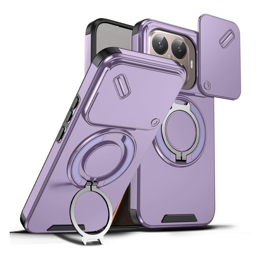 KEYSION 360° Rotating Ring Stand Phone Case for Xiaomi 15T 15T Pro Silicone+PC Slide Camera Protection Magnetic Shockproof Cover