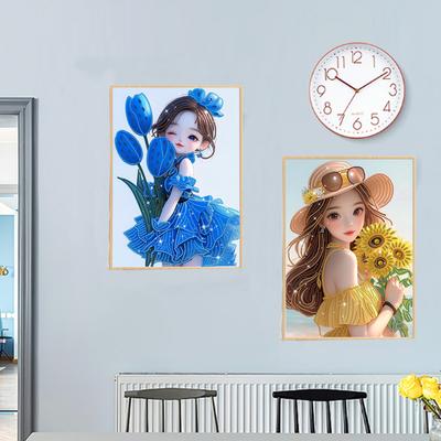 New Diamond Painting Cartoon Girl Puzzle Diy Point Diamond Sticker, Frameless Decorative Hanging Painting In The Living Room And Study