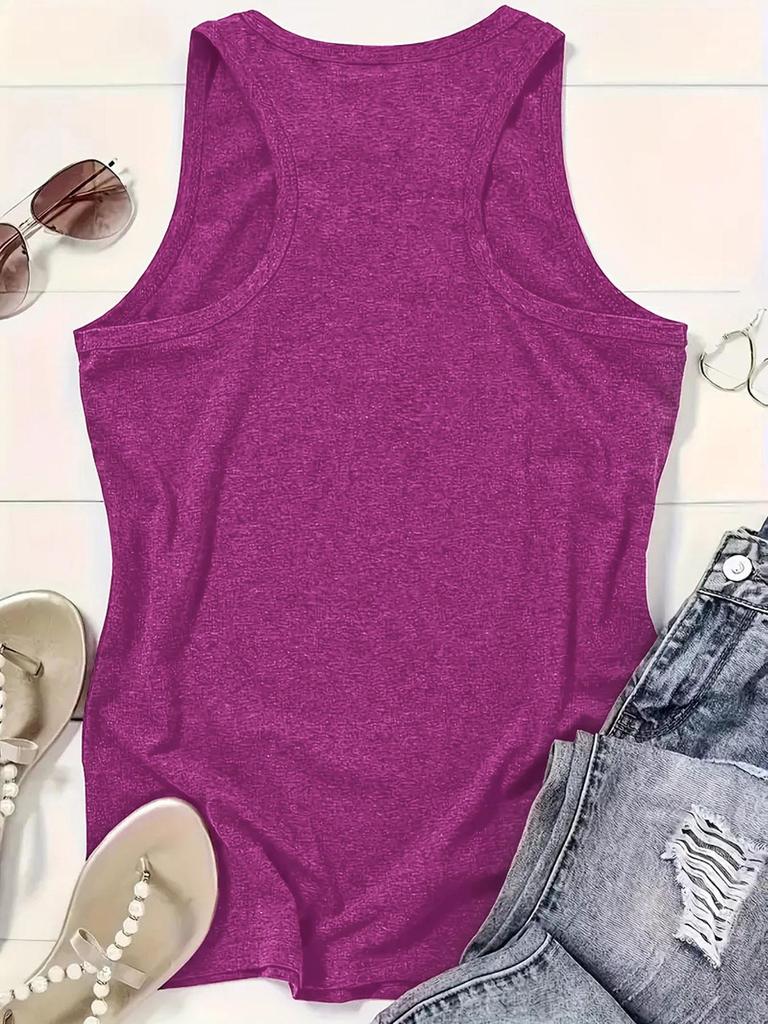 Floral Print Sleeveless Round Neck Women's T-Shirt Pullover Vest for Spring/Summer