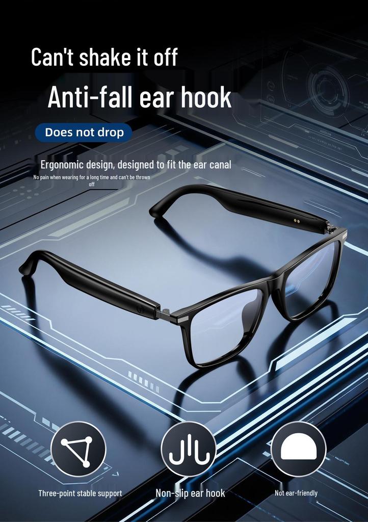 European & American Design AI Translation Smart Bluetooth Music Glasses – Magnetic Charge, Waterproof, High-Quality Texture.