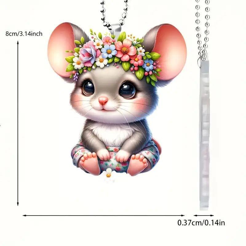 

Acrylic Vibrant 2d Flower Mouse Car Ornament Playful Cartoon Decoration Style
