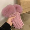 Winter Women Keep Warm Plus Velvet Touch Screen Thicken Plush Wrist Suede Gloves Fashion Personality Elegant Drive Cycling