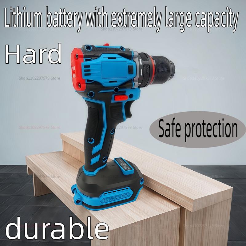10mm Brushless Cordless Electric Impact Drill Driver 2-Speed Power Tool for Home Renovation Construction 18V Battery No Battery