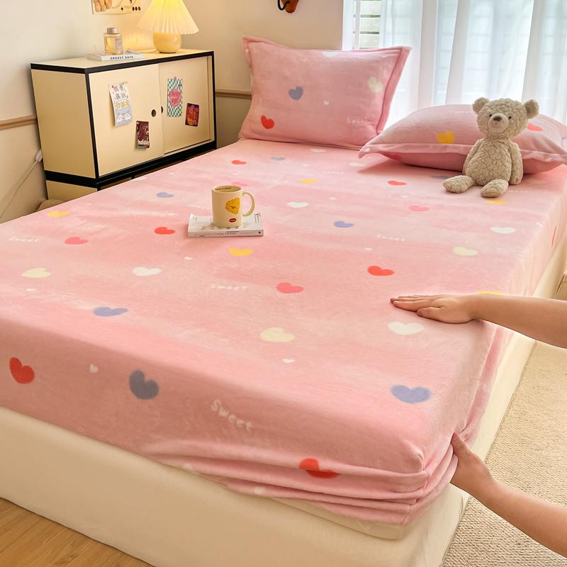 Flannel Bed Sheet Winter Warm Plush Fitted Sheet Soft Mink Cashmere Bed Linen Mattress Cover Elastic Bedspread