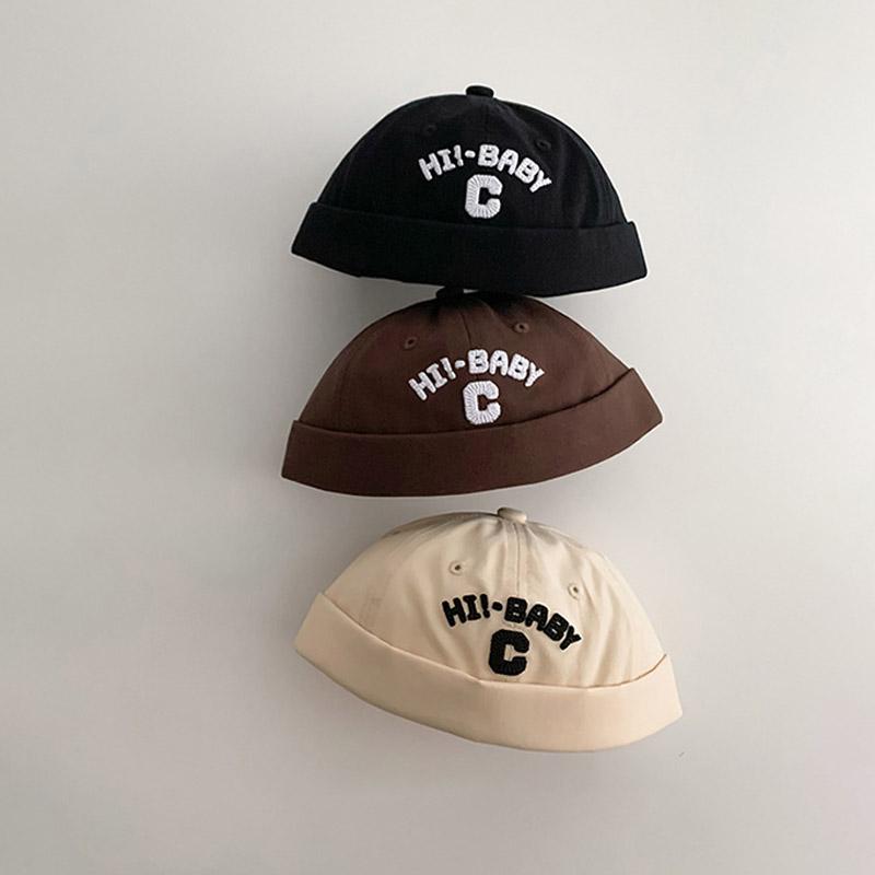 Letter Embroidered Baby Docker Caps Spring Summer Cotton Solid Color Beanie Cap Toddler Boy Retro Brimless Hats