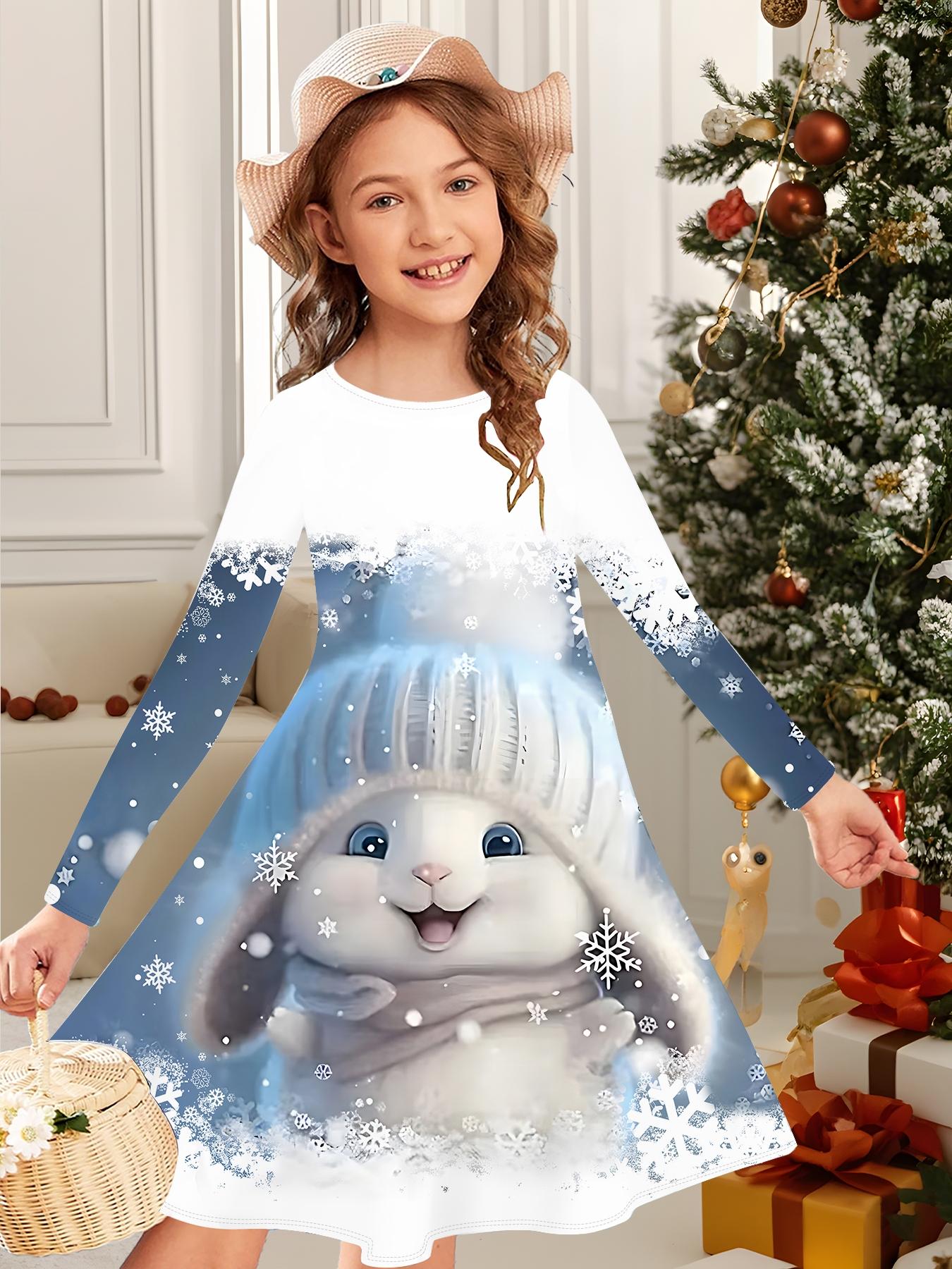 

Модное осенне-зимнее платье для девочек, 3D Рождественский принт, Круглый вырез, Длинное детское платье-футболка, Повседневное универсальное, Рождественская одежда 170 синий