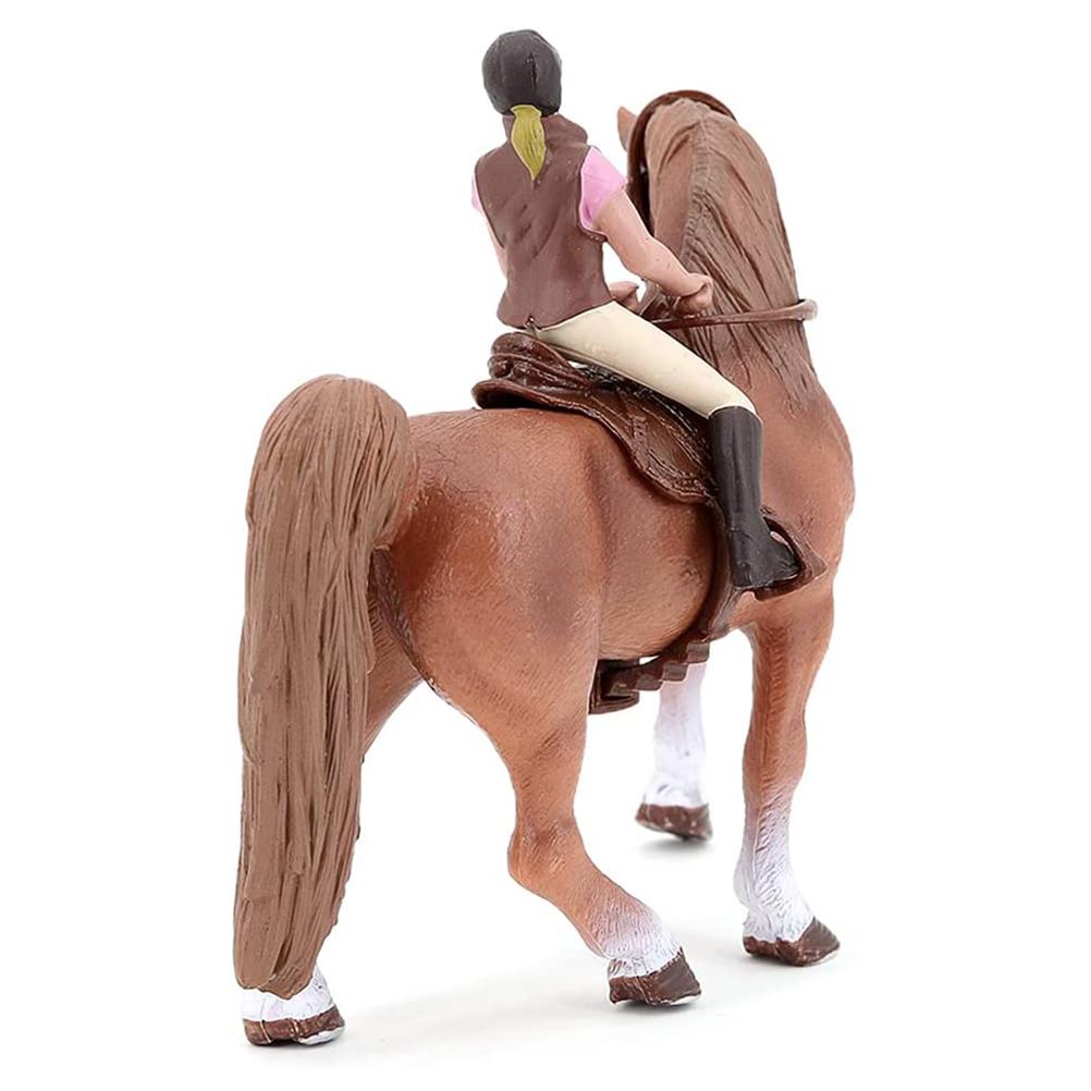 Miniature Simulation Brown Horse with Horsewoman Figurine and Saddle Animal Figure Collection Model Toys for Kids