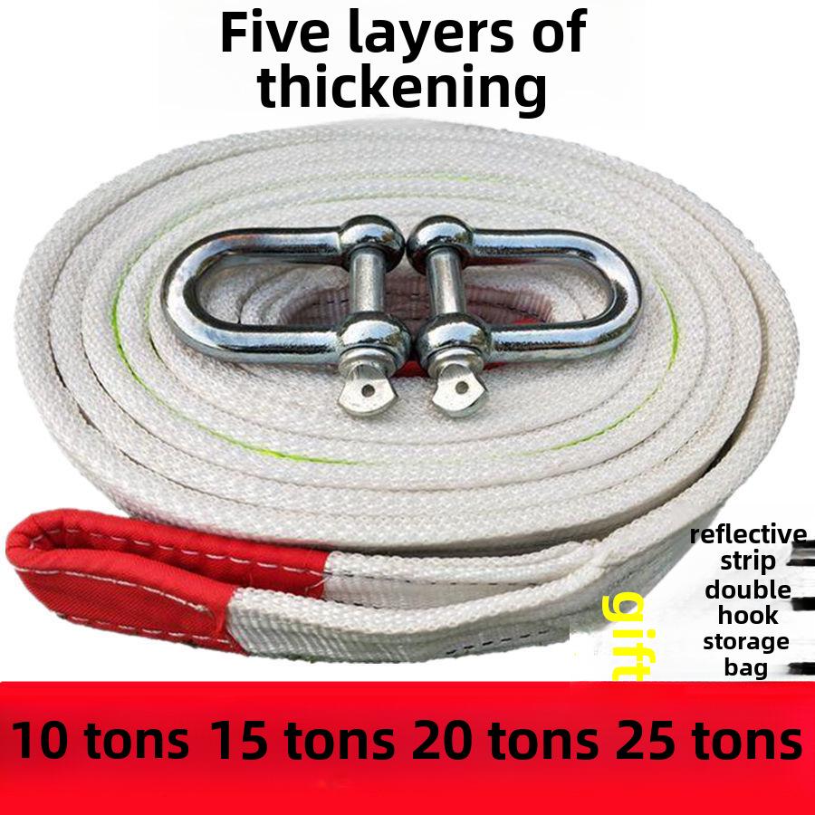 Heavy-Duty 10-Ton Tow Rope with Double Hooks, 5m for Off-Road Vehicle Rescue