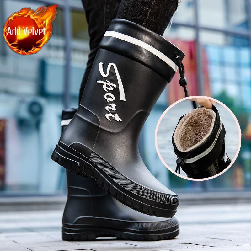 Non Slip Plus Big Size Half High Male Shoes Round Toe Fashion Wear-resistant Original Work Galoshes for City Men's Rain Boots