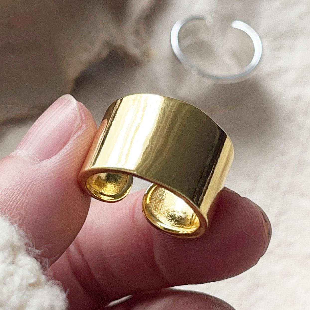 

925 Sterling Silver Rings For Women Geometric Fine Jewelry Finger Adjustable Smooth Gold Wide Ring For Party Birthday Gift resizable
