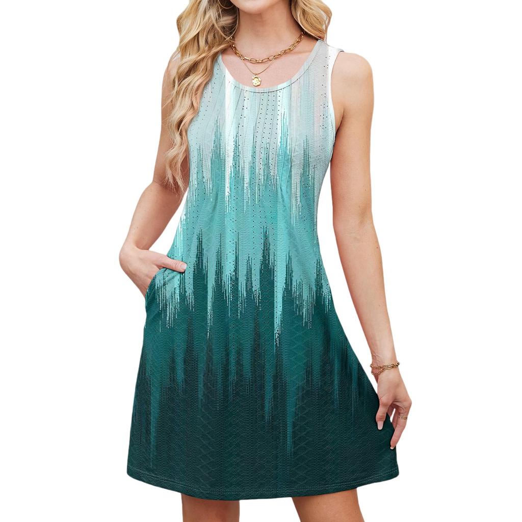 Women's Casual Fashion Breathable Flower Printed Vest Dress With Pockets
