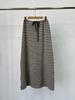 2025 Autumn/Winter Women's Korean Long Tie-Waist Striped Half Brushed Skirt