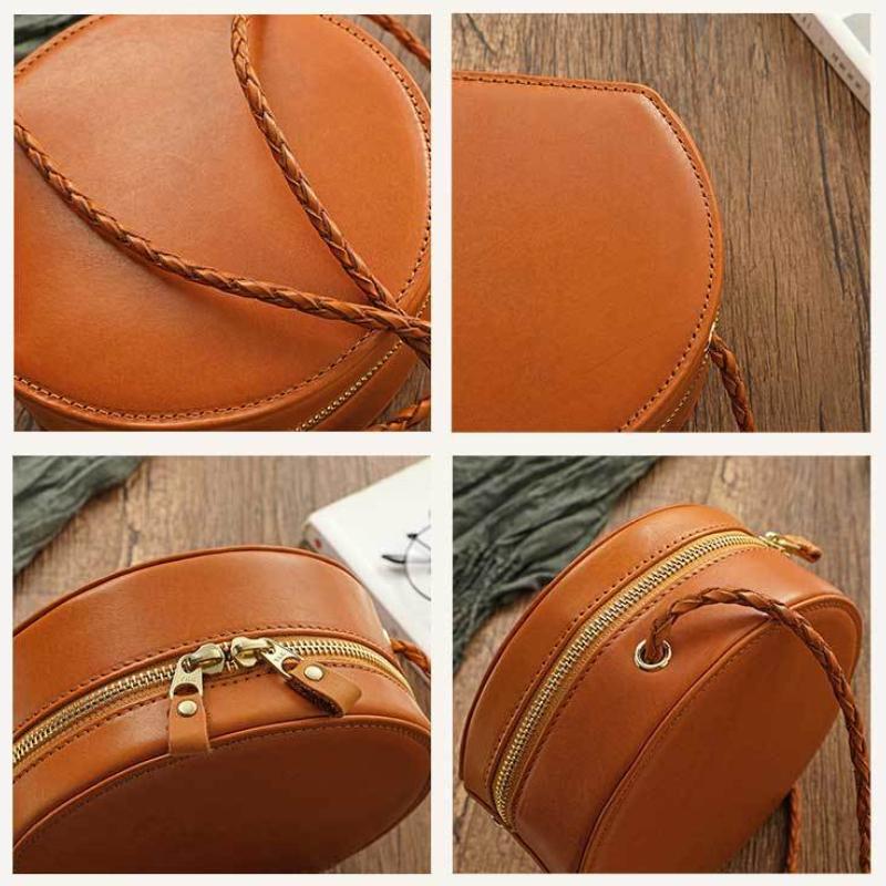 Простая маленькая круглая сумка Johnature из натуральной кожи — фото 11