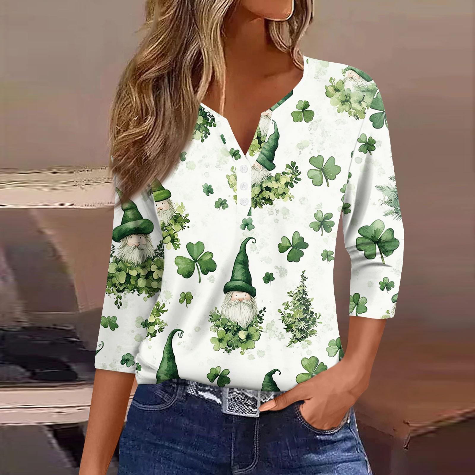 

Женская модная повседневная футболка с v-образным вырезом и семью рукавами, топ на пуговицах с градиентным принтом XXL