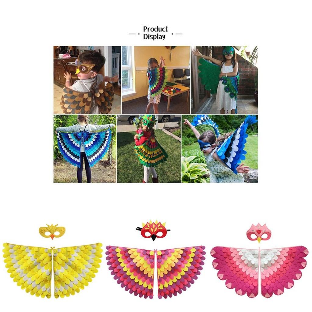 Jasně barevná plstěná ptačí křídla s maskami pro děti, ideální na Halloween a další!
