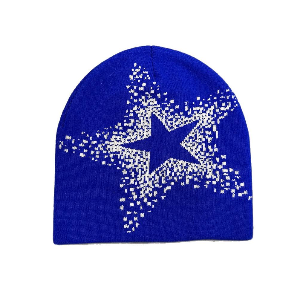 Low MOQ Cuffless Jacquard Acrylic Beanie All Print Y2K Street Hip-hop Fashion Star Pattern Custom Logo Embroidery Travel