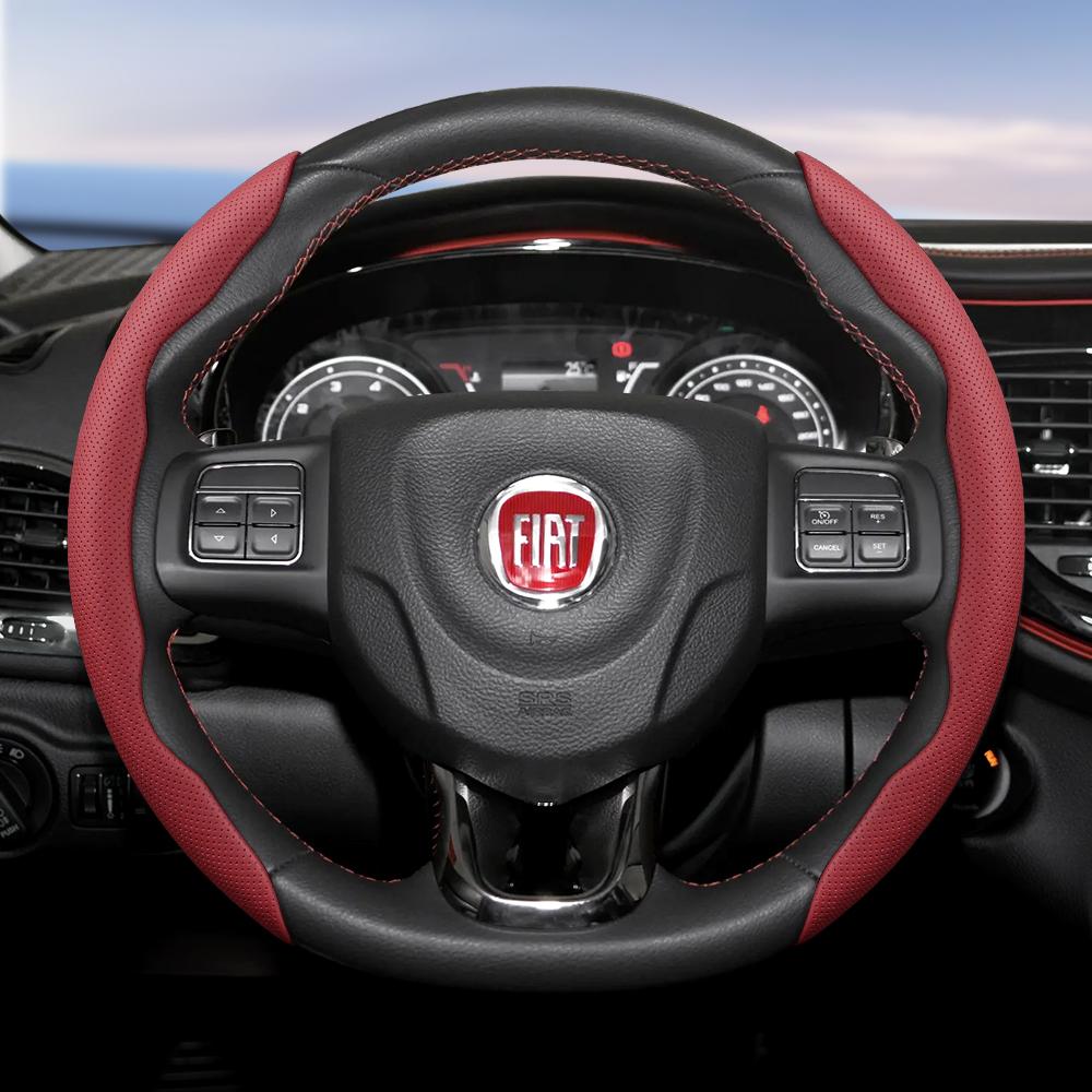 Suitable for Fiat Breathable Hole Leather Steering Wheel Cover Segmented Quick Release Design Non-Slip and Durable 500 Grande Punto Evo Ducato Bravo