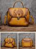 Johnature Rabbit Embossed Handbag Genuine Leather Retro Women Bag Versatile Real Cowhide Handmade Shoulder Bags